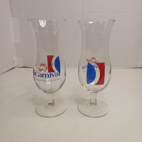 Vintage Carnival Cruise Line Cocktail Wine Glass Lot of 2 The Fun Ships 8" - Picture 1 of 9